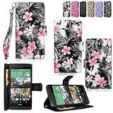 HTC Desire 610 Case - Cellularvilla Pu Leather Wallet Card Flip Open Pocket Case Cover Pouch for HTC Desire 610 (Black Pink Flower)