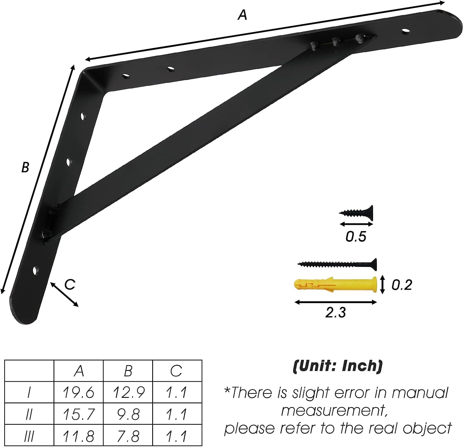 Countertop Support Brackets, 12" x 8" Heavy Duty Shelf Bracket, 1/8” Thick Solid Metal Wall Mounted Shelving Brackets for Bar Tops Table Desk, Black: Home Improvement