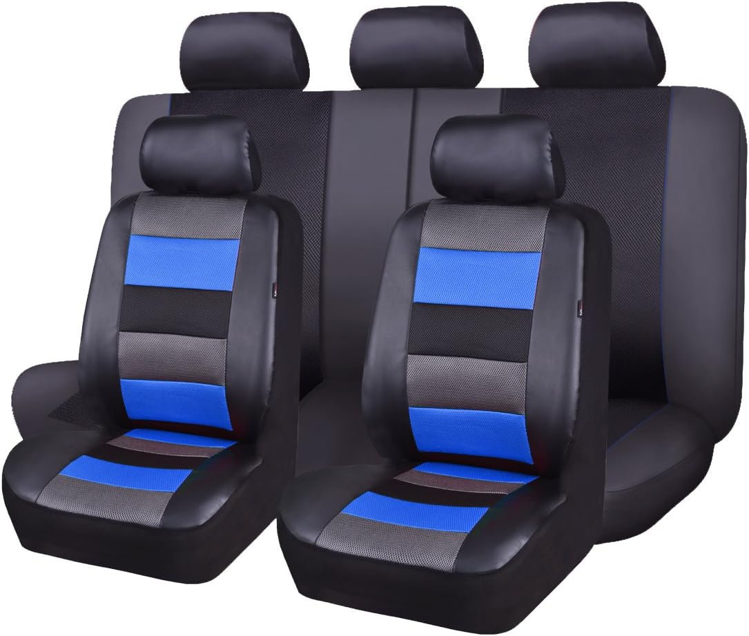 Flying Banner Black and Blue Full Set Leather Universal Car Seat Covers