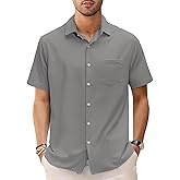 GSOU SNOW Mens Button Down Short Sleeve Shirt Quick Dry Men‘s Dress Shirts Casual Summer Beach with Pocket Grey