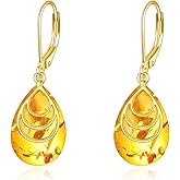 POPLYKE Jade/Amber Earrings for Women Sterling Silver Teardrop Jade/Amber Earrings Dangle Drop Earrings Stone Jewelry for Women