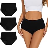 Allbase Period Underwear for Women Ladies Incontinence Protective Briefs High Absorbency Menstrual Leakproof Panties Postpartum Bladder Control Washable Cotton Briefs Multipack Black Small