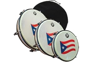 DP Music Set de Panderos - Wood Shell Frame Pleneras Drums with Puerto Rico Flag - Nylon Carrying Case Included