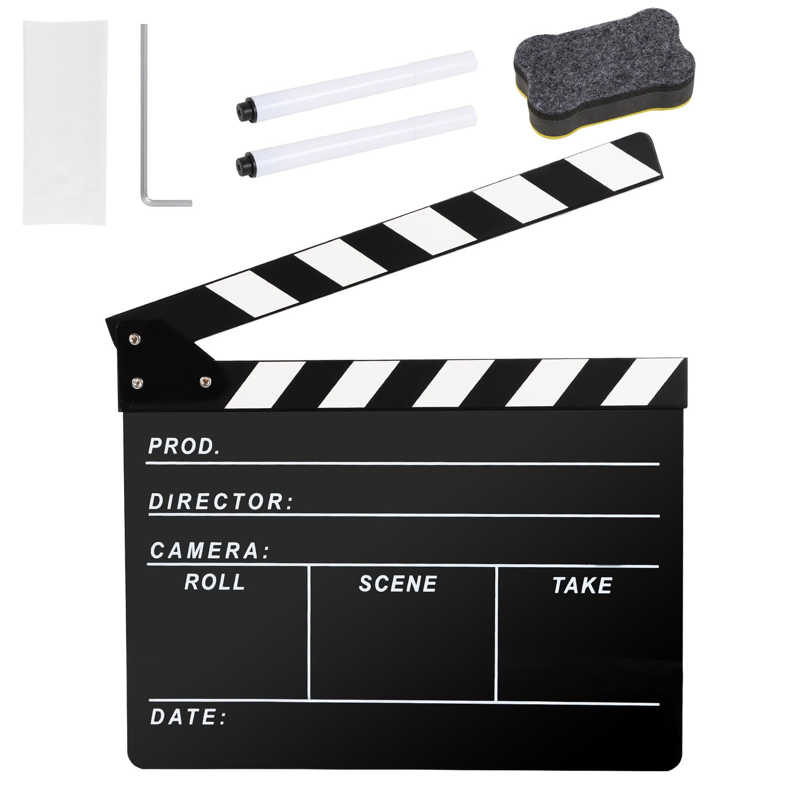 Ribvane Directors Clapboard for Film, Hollywood Slate Move Photography Video TV Cut Action Scene Acrylic Clapper Board with a Magnetic Blackboard Eraser, Two Custom Pens, Cleaning Cloth and Hex Wrench