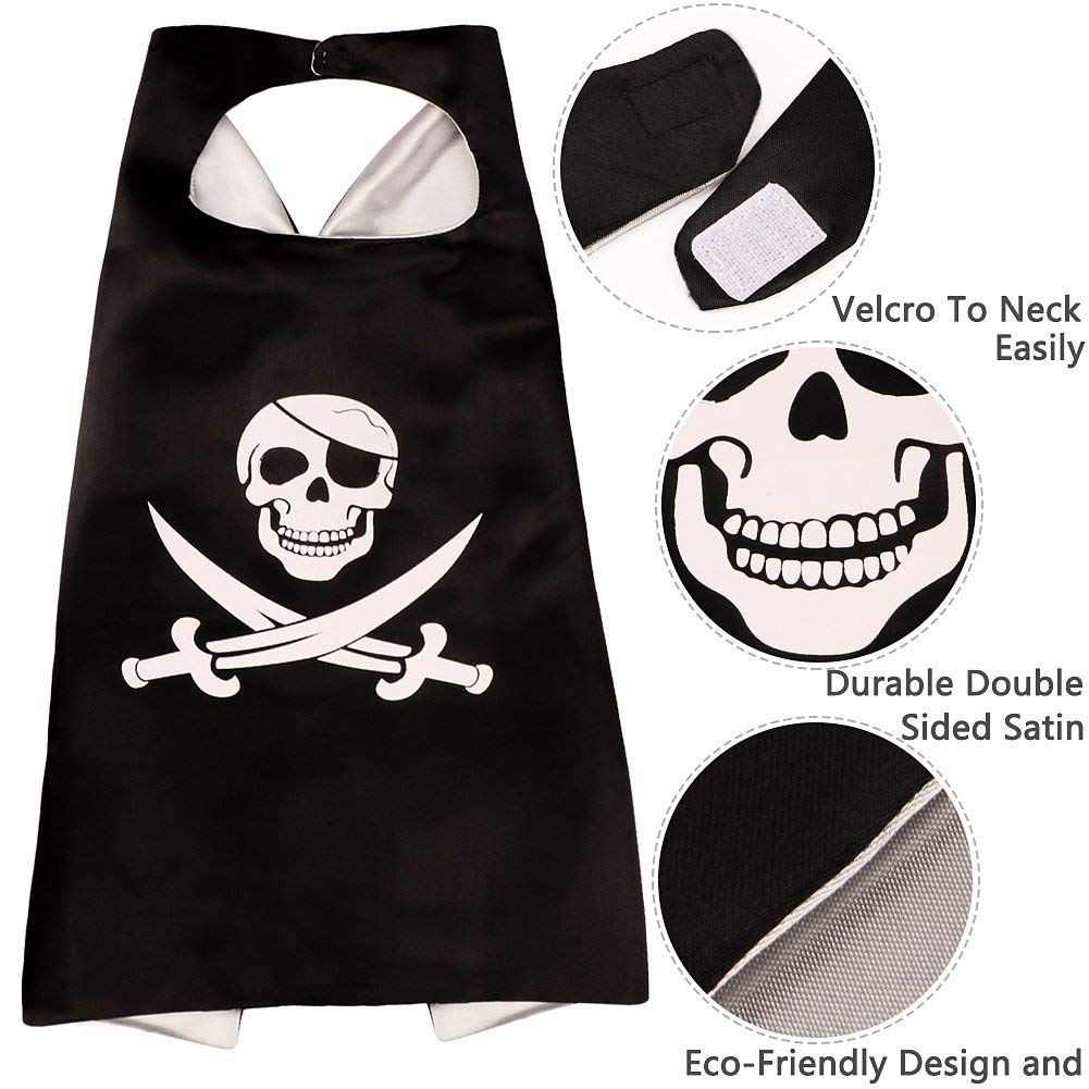 RioRand Cartoon Pirate Dress Up Satin Cape Cosplay Birthday Party Kids Costume 3pcs Black
