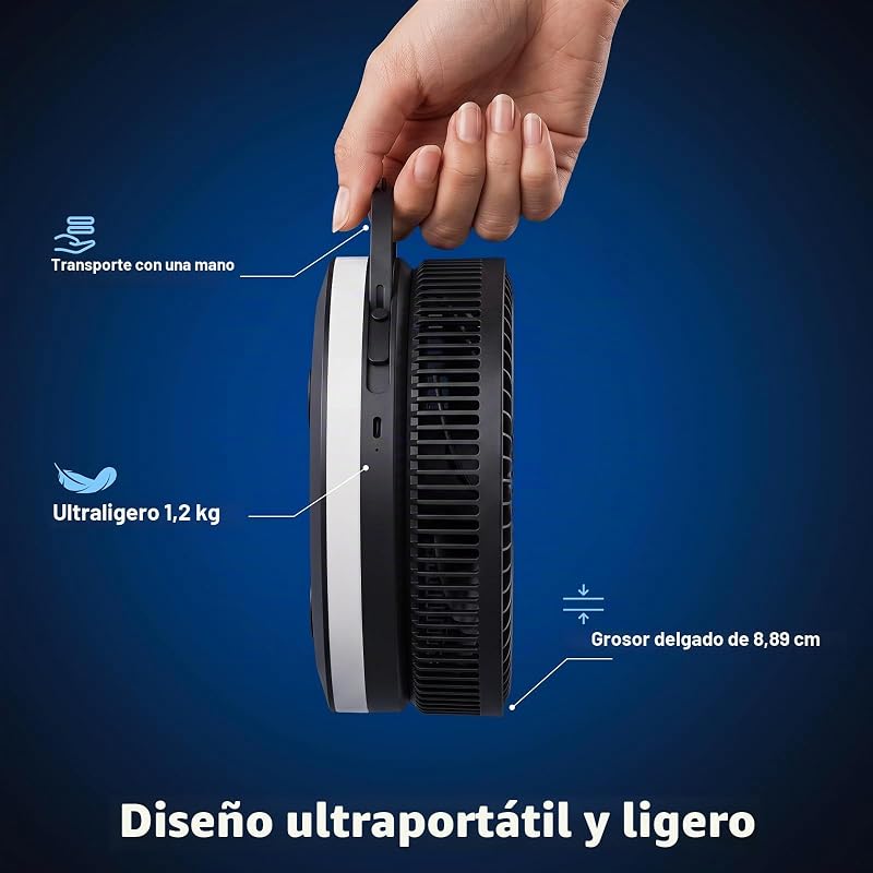 Ventilador de chão portátil dobrável e oscilante - 7,8" 16000mAh Ventoinhas de mesa pequenas USB C com comando remoto, Ventoinha Silent Pedestal para viagens em escritório de sono em casa