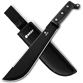 REAT Machete with Saw, 17" Full Tang Fixed Blade Hunting Knife with Sheath, Ergonomic No-Slip Handle,Machetes for Cutting Trees,Yard Work,Bushcraft, Survival