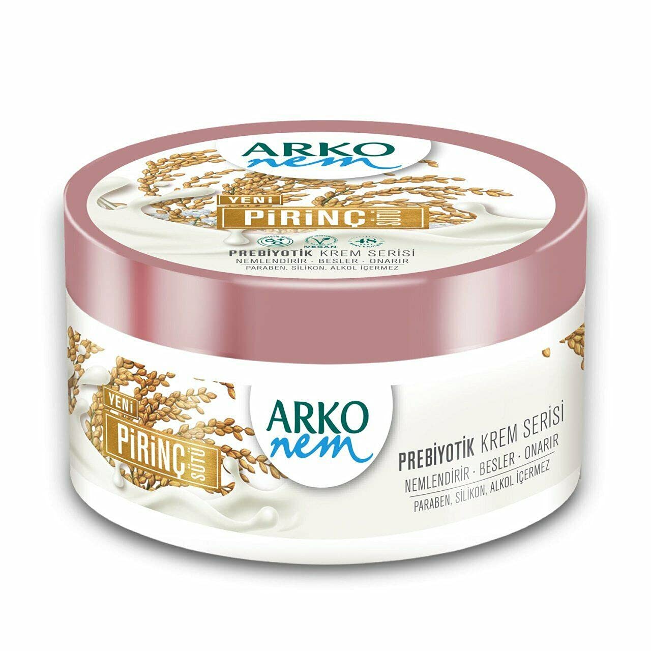 Arko NEM Luxurious Moisturising Cream, Rice Milk Formula, Tub, Lightweight Suitable For Daily Use, 250 ml White