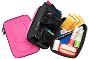 Glucology Diabetic Travel Case - Organizer for Blood Sugar Test Strips, Medication, Glucose Meter, Pills, Tablets, Pens, Insulin Syringes, Needles, Lancets (Pink, Plus)
