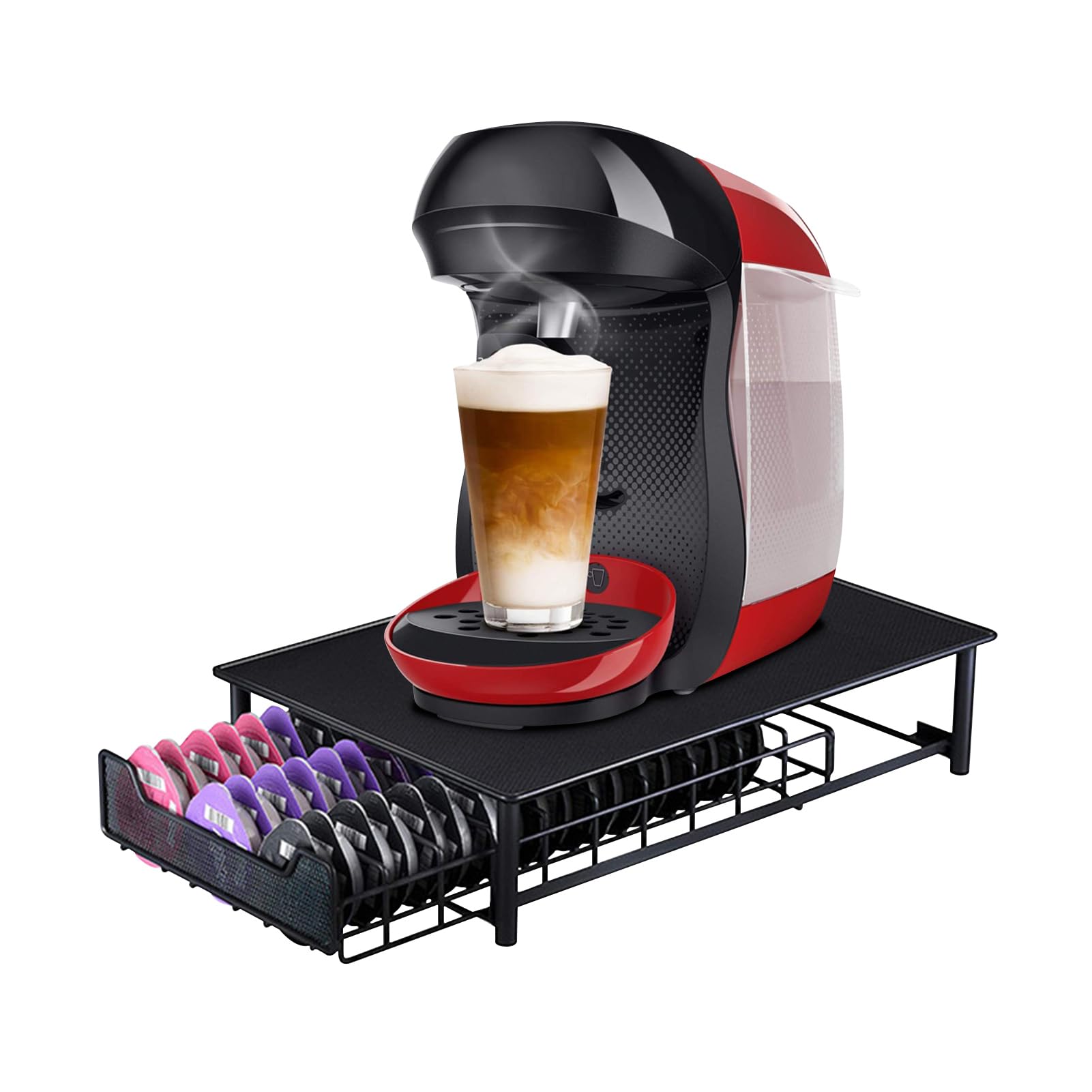 Greensen Coffee Capsule Storage Holder, 54 Pod Organizer with Mesh Compartments, Stackable Stand with Drawer