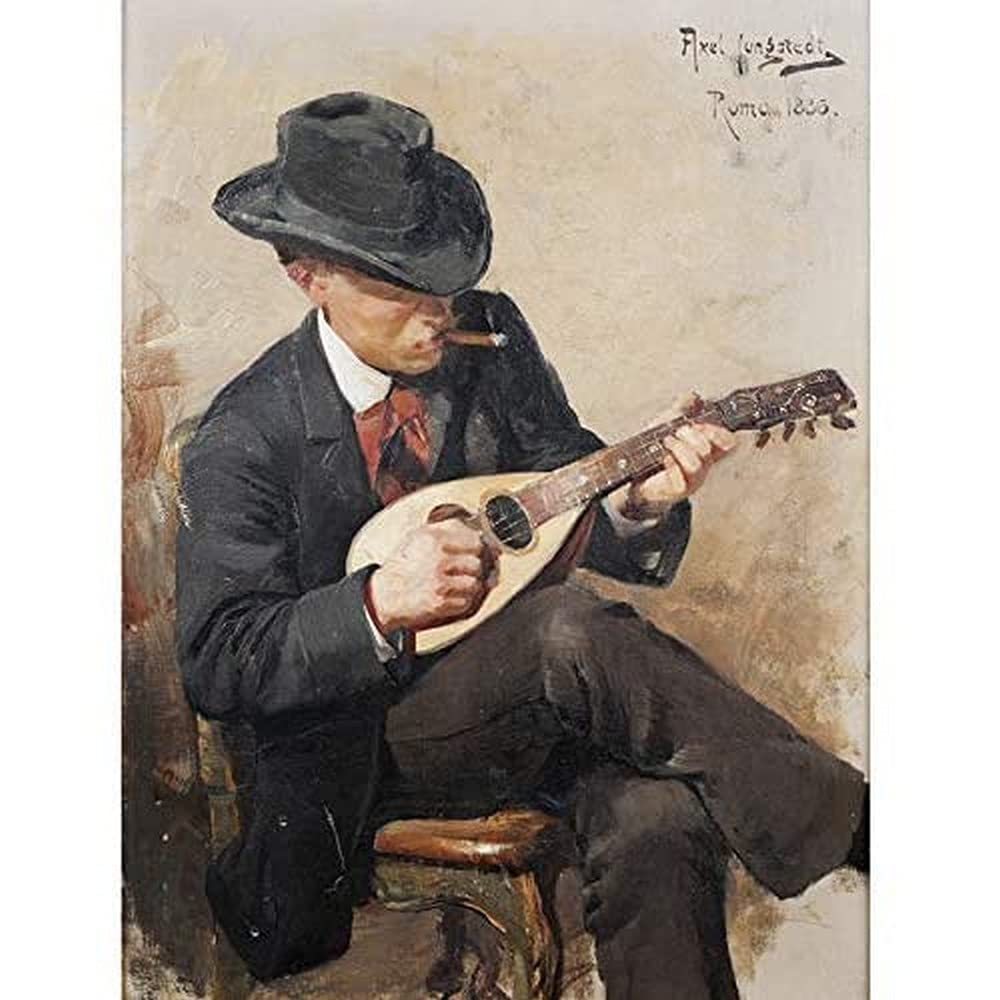 Jungstedt Portrait Aron Johansson Mandolin Painting Art Print Canvas Premium Wall Decor Poster Mural
