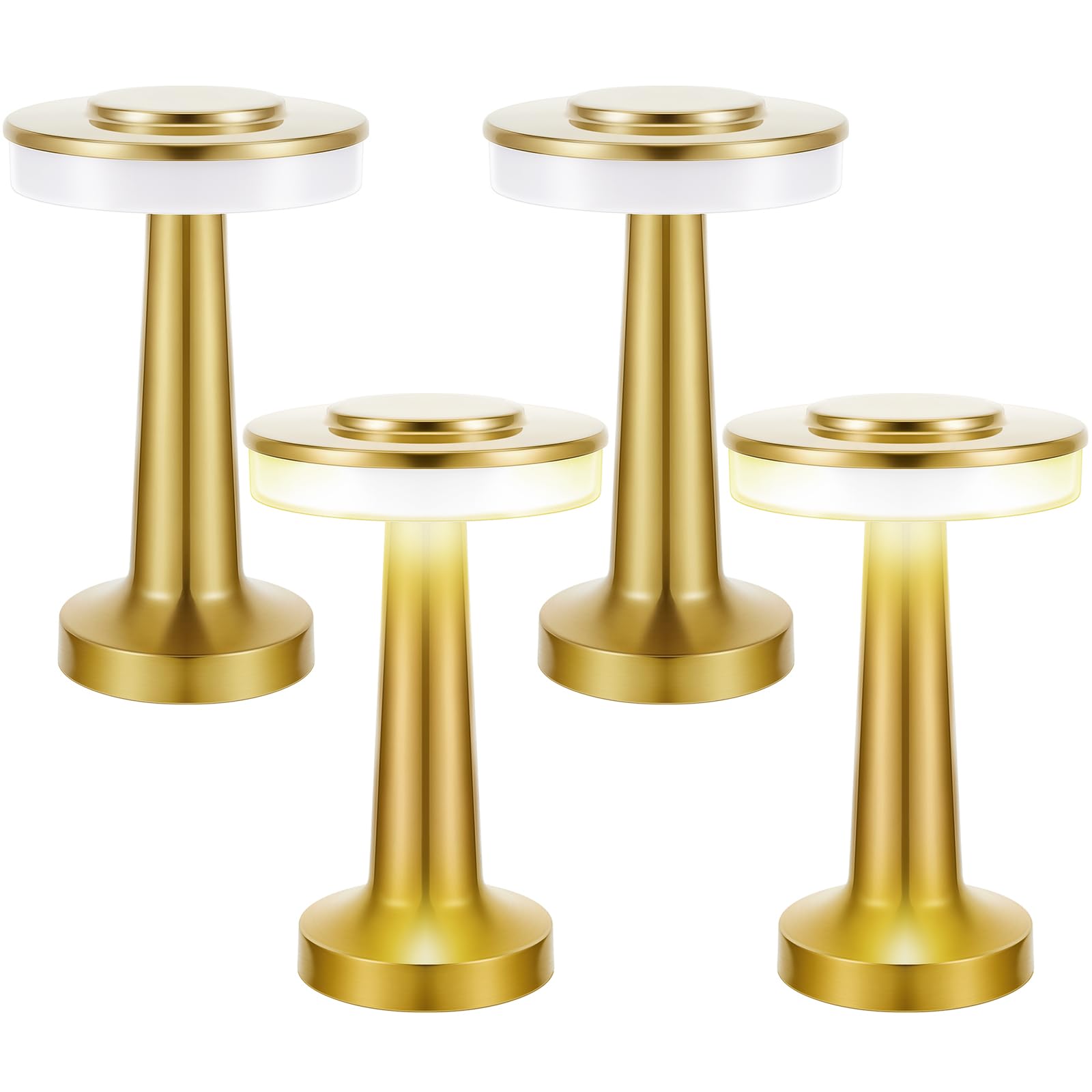 Photo 1 of Riakrum Set of 2 LED Portable Cordless Table Lamp with Touch Sensor 3 Color Stepless Dimming Rechargeable Battery up to 15 Hours Cordless Table Light Wireless Lamp for Nursery(Gold,4 Pcs)