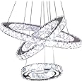 CXGLEAMING LED Chandeliers Modern Ceiling Light Fixture 3 Rings Adjustable Crystal Chandelier Light Fixture Ceiling hanging Pendant Light for Living Room Dining Bedrooms Hall