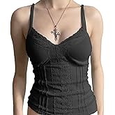 Ladies lace Y2k Tank top Fairy Plaid Clothing Y2k Cut top lace Patchwork top Camouflage Ribbed Knitted Women's Tank top