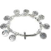 Emulily 10 Commandments Charms with Cross pendant Stretch Bracelet Inspirational