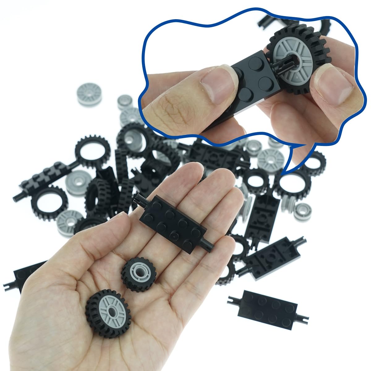 City Car Wheels Tires Axles Kits Set, 70pcs Vehicle Truck Parts Classic Pieces Accessories, Bulk Bricks Sets Construction Toys