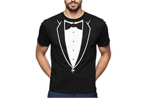 Tstars Printed Tuxedo Shirt for Men Suit Design with Bow Tie Bachelor Party Wedding Halloween Themed Tee