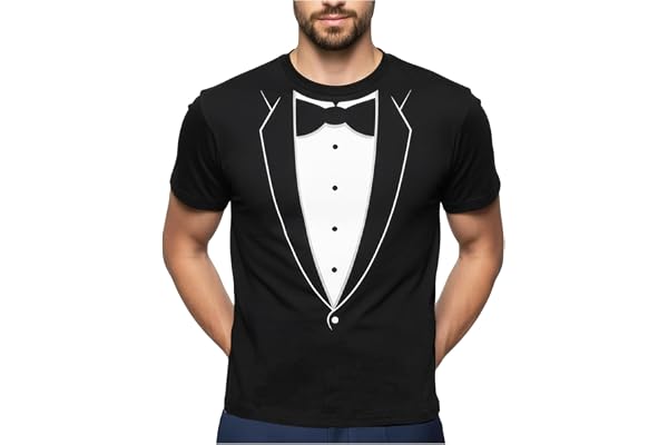 Tstars Printed Tuxedo Shirt for Men Suit Design with Bow Tie Bachelor Party Wedding Halloween Themed Tee