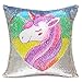 URSKYTOUS Unicorn Mermaid Pillow Case Decorative Reversible Sequin Pillow Cover Color Changing Cushion Throw Pillowcase 16” x 16”,Unicorn and Silver