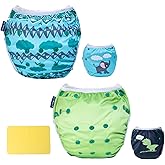 EZ Moms Baby Swim Diapers Reusable 2Pcs Large Size Snap Adjustable Washable One Size Toddler Swim Diaper with a Shammy Towel for Baby Boy Water Diaper Waterproof Swimming Diapers for Swimming Lessons