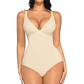 FeelinGirl Shapewear Bodysuits for Women Tummy Control Body Suits Deep V Neck Corset Body Shaper Tops