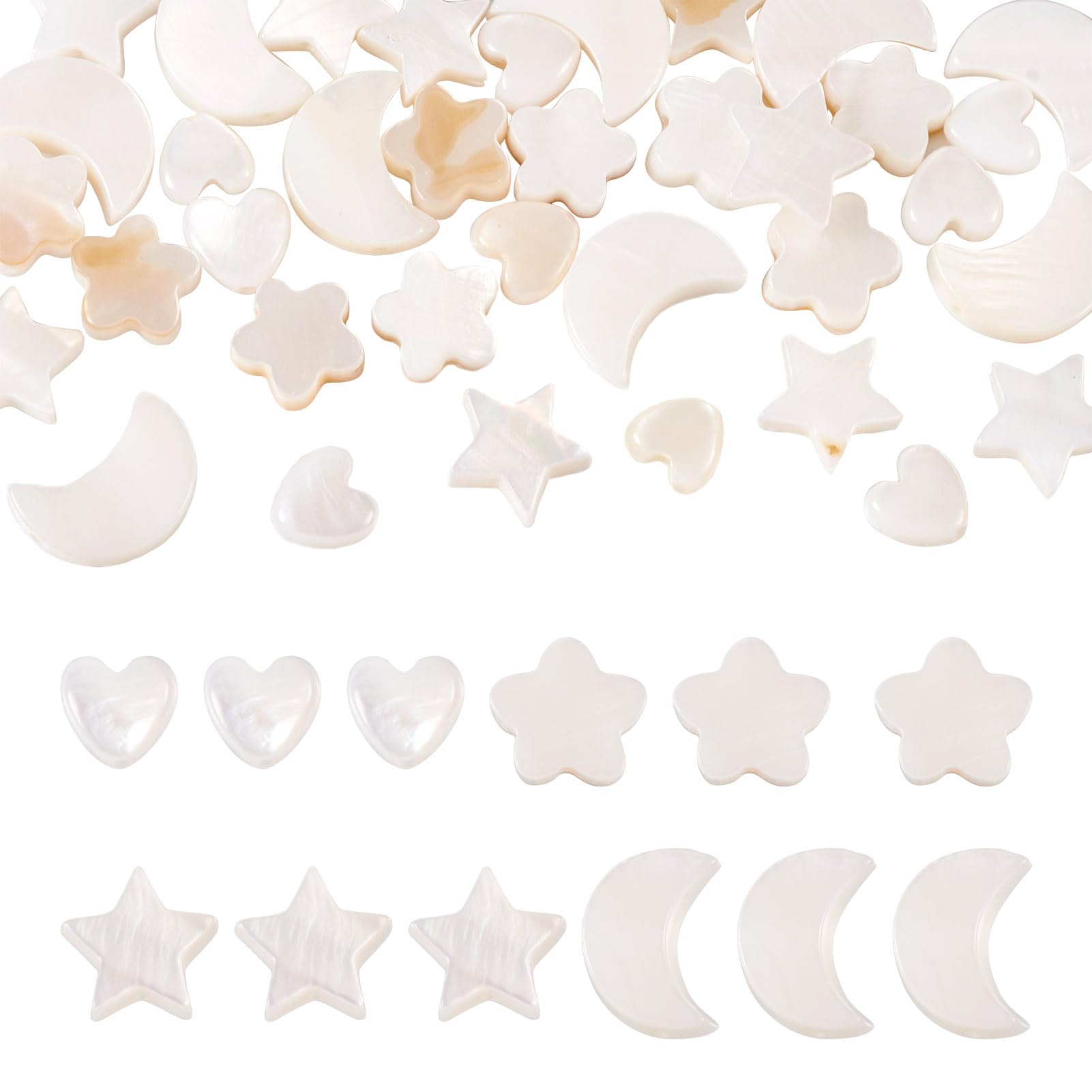 Beadthoven 40PCS Natural Freshwater Shell Beads Heart Shape Mother of Pearl Shell Bead Flat Loose Spacer Beads for DIY Handmade Bracelet Necklace Jewelry Making
