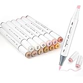SFAIH Skin Tone Brush Tip Alcohol Markers - 12 Light Skin Colors Double Tipped Art Markers for Artist Adult Coloring Illustration, Gifts for Artist Adult, Dual Tip Brush & Chisel - Refillable Ink