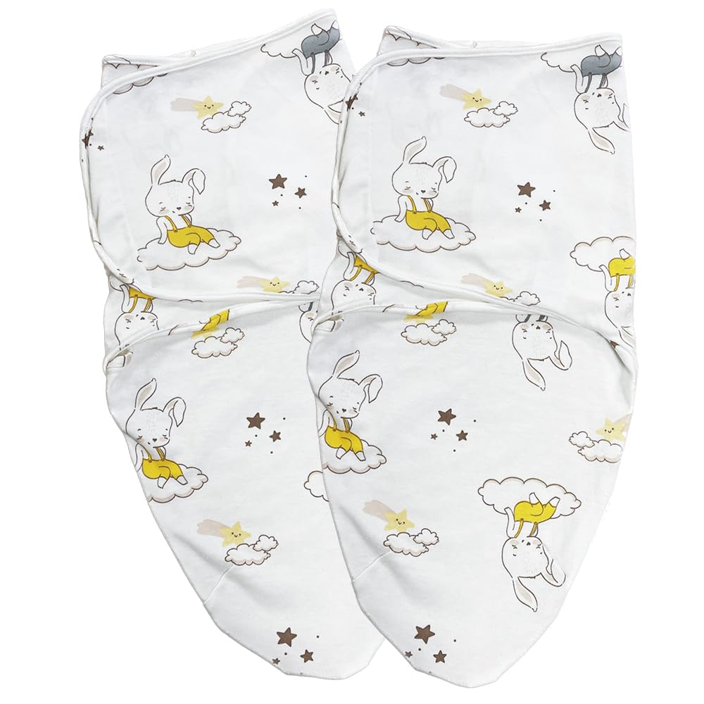 Callowesse 100% Cotton Newborn Swaddle 0.5 TOG – Adjustable Baby Swaddle Wrap, Baby Essential - Bunny Dreams Pack of 2