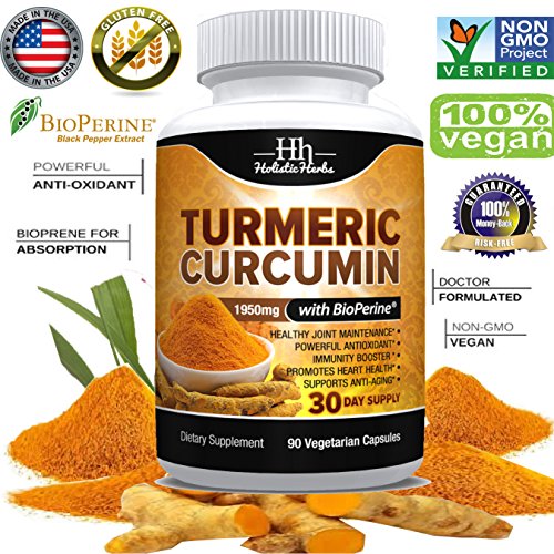 Holistic Herbs Turmeric Curcumin 1950mg with Bioperine 15mg and 95% Curcuminoids - 90 Capsules