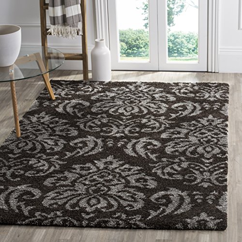SAFAVIEH Florida Shag Collection Area Rug - 4' Square, Dark Brown & Smoke, Dama…