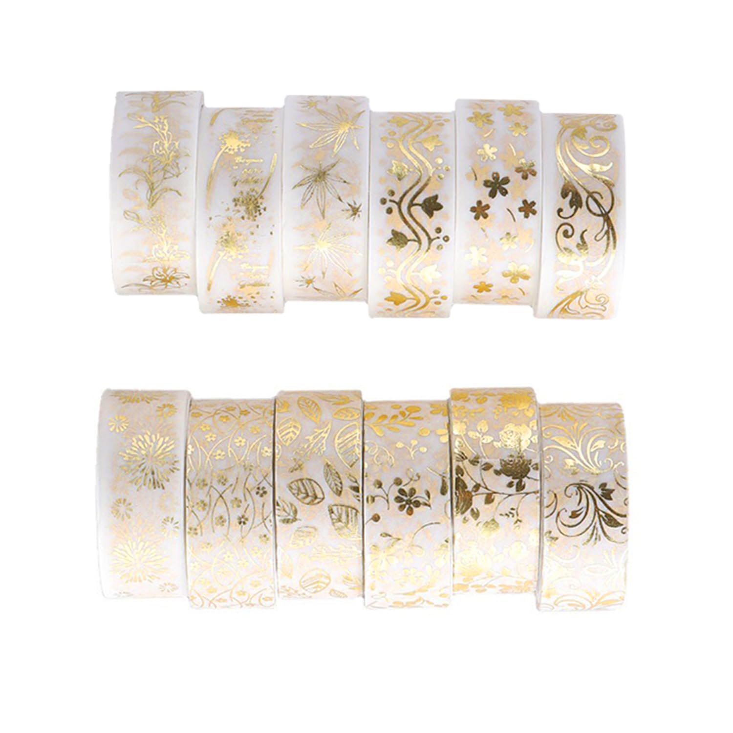 Rumyve Decorative Multi-Pattern and Paper Tape,12 Rolls of Gold Foil Tape, Craft Supplies DIY Design Art Scrapbook Gift Wrap Decorations