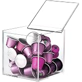 DARENYI 5 x 5 inch Clear Acrylic Coffee Pod Holder with Lid | Coffee Storage Box for Nespresso Vertuoline Capsule K Cup Kcup Holder Coffee Pod Tea Bag Candy Storage Organizer Container