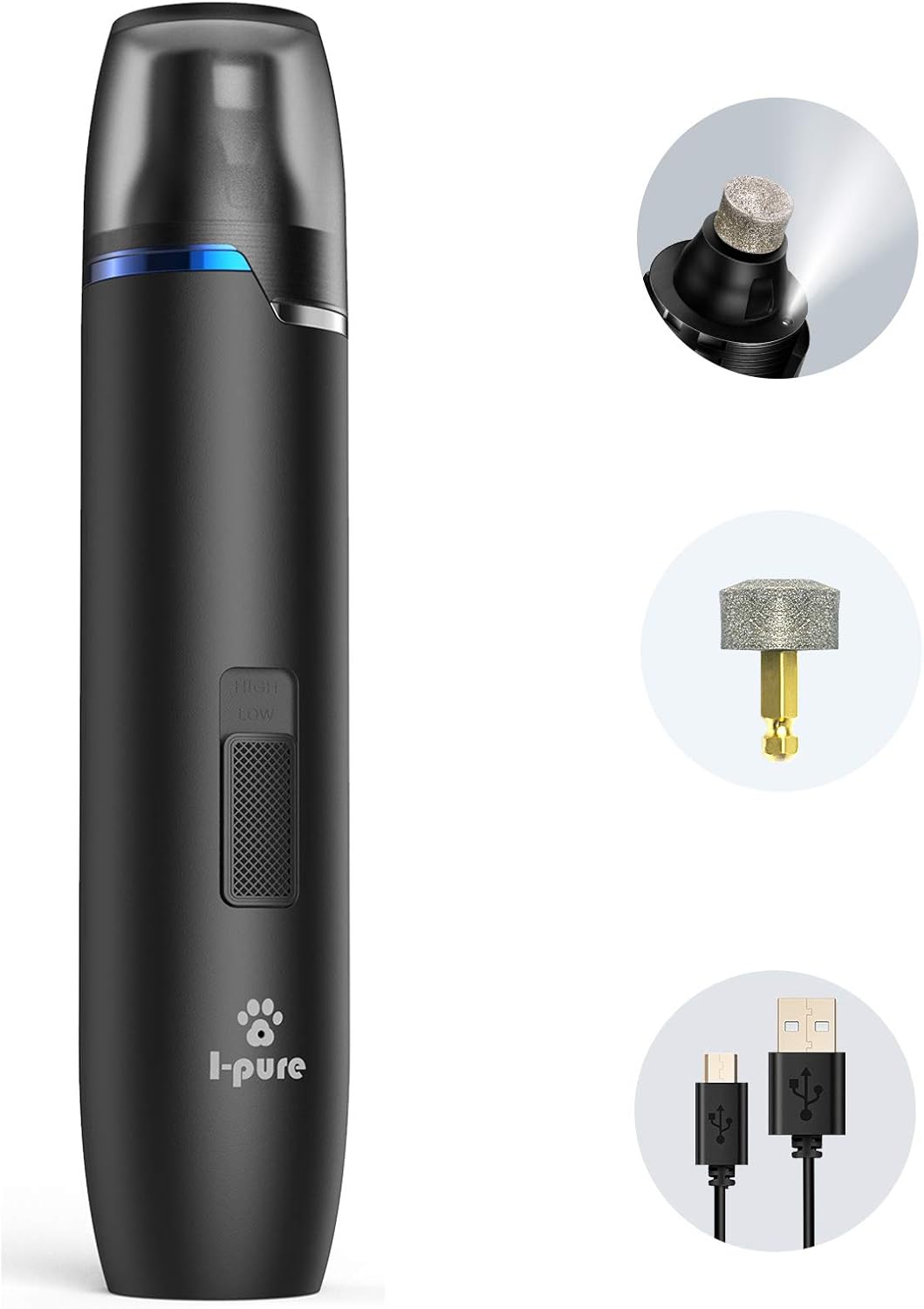 Dog Nail Grinder for Large Dogs With LED, Electric Dog Nail Trimmer Clipper, 2 Speed Pet Nail Grinder for Dogs Grooming Kit, Rechargeable Painless Cat Paws File Grooming & Smoothing for Medium Dogs