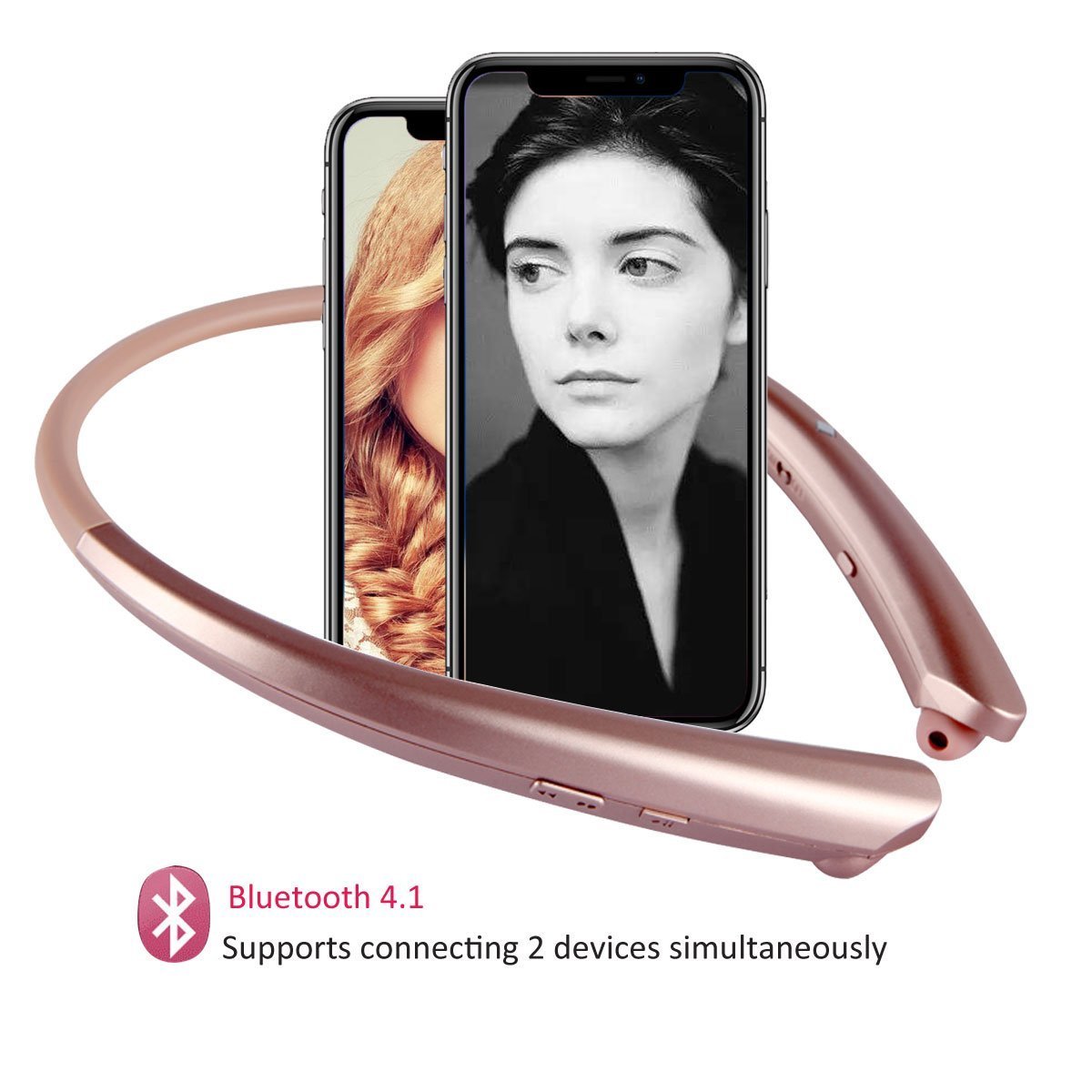 Bluetooth Neckband Retractable Headphones, Wireless Sweatproof Sports Headset Earbuds In ear Stereo Noise Cancelling Earphone with Mic for iPhone X/8/7/6 and Android by Ashipher (Gold)