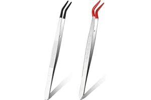Gjinxi 2 Pcs Tweezers Curved Bent Tip Tweezers, Stainless Steels Clip with Rubber silicone Tips Soft PVC Coated Curved Angled Tweezers for DIY Crafting, Stamp, Coins, Jewelry Making Craft Tool
