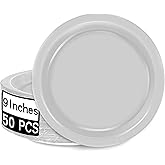 QZYL 50 PCS Paper Plates Set, Silver 9 Inches Disposable Dinner Plates, Heavy Duty Party Plates Bulk, Round Paper Dinner Plates for Daily Meals Party Picnic Wedding Birthday Anniversary Christmas