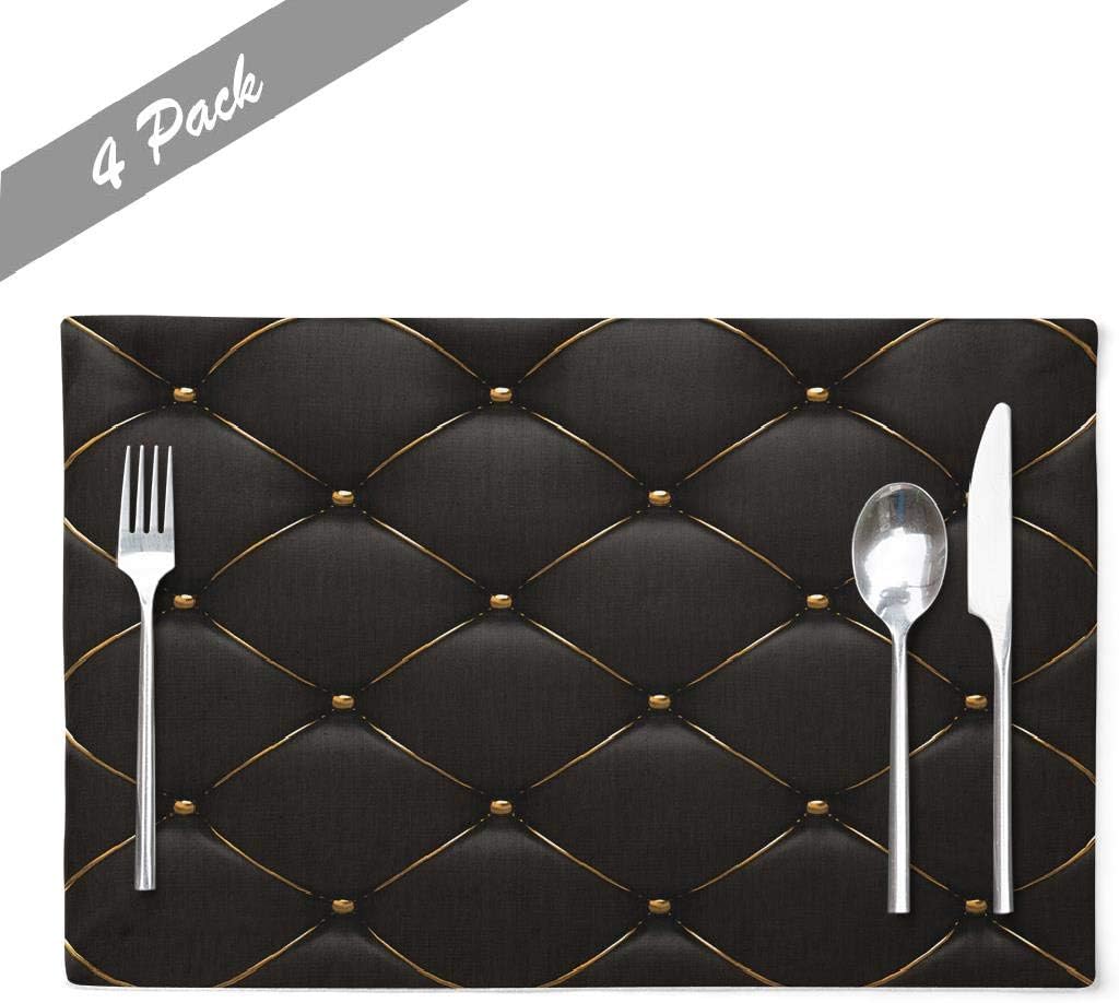 KUMAIN Black Placemats, Gold and Black Luxury Modern Place Mats Heat Resistant Set of 4 Table Placemats 12x18 Inch…