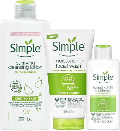 Simple Kind to Skin Care Bundle Purifying Cleansing Lotion Moisturiser Face Wash