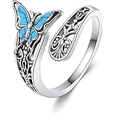 VONALA Dragonfly/Butterfly/Tree of Life/Sunflower Ring for Women 925 Sterling Silver Adjustable Turquoise Ring Flower Antique Jewelry Gifts