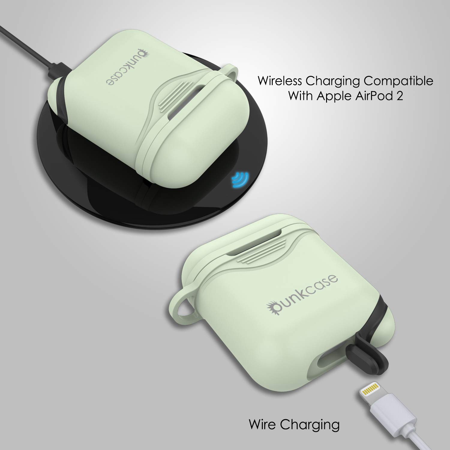 Punkcase Airpod Case with Keychain Carabiner | Protective Silicone Cover Compatible W/Apple Airpods [Shockproof] Protects Your Airpod Charging Case from Scratches & Your Airpods from Damage (Mint)