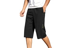 Capri Pants for Men Fashion Quick Dry Gym Athletic Running Pants Knee-Length Workout Hiking Pants with Zippered Pockets