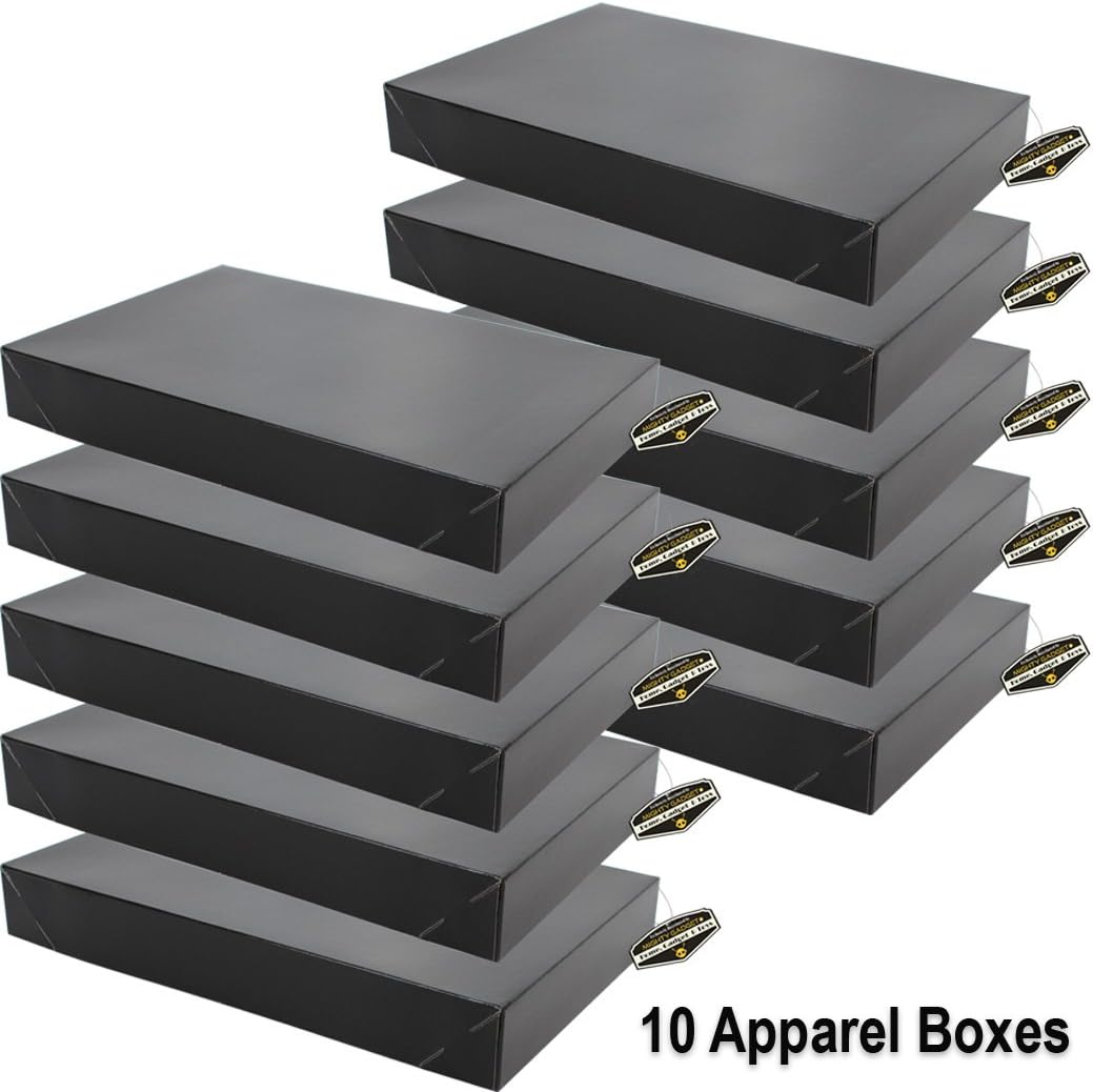 Mighty Gadget (R) 10 x Black Gloss Apparel Boxes for Clothing Gift Boxes or Shirt Boxes - 15 x 9 1/2 x 2”
