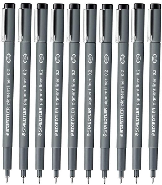 Staedtler 0,2 mm Pigment Liner Fineliner Zeichenstifte zum Zeichnen und Inh, 10 Stiften
