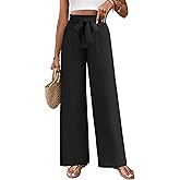 IWH Women's Wide Leg Lounge Pants with Pockets Lightweight High Waisted Adjustable Tie Knot Loose Trousers