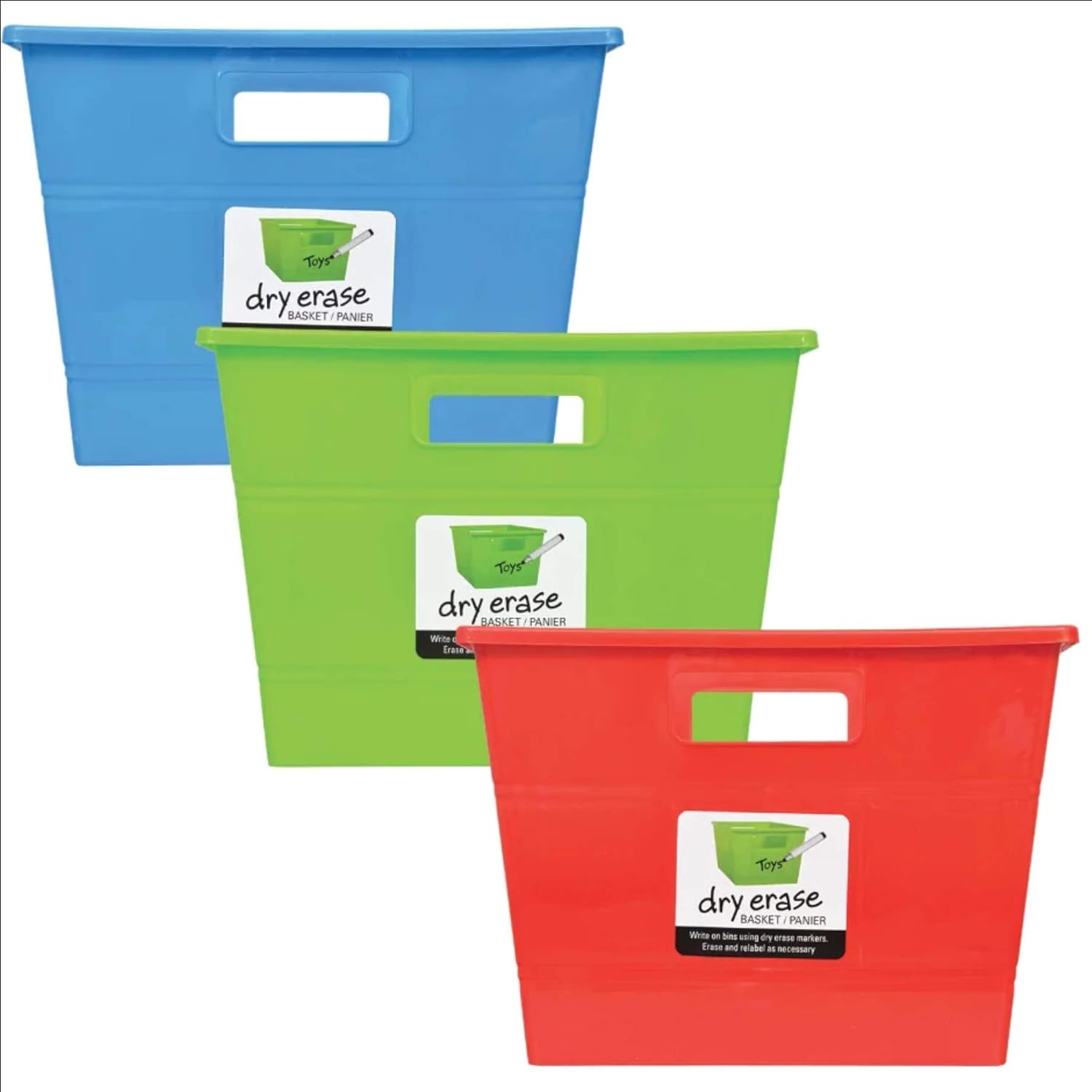 Plastic Storage Locker Bins with Handles Pack of 3 Red Blue Green