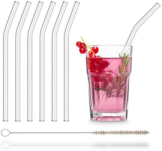 Straw Glass Straws Reusable Drinking Straw Pack of 6 Curved 20 cm