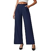 AVAMO Womens Dress Pants Wide Leg Pull On Stretchy Work Pants for Women with Pockets High Elastic Waist Office Business