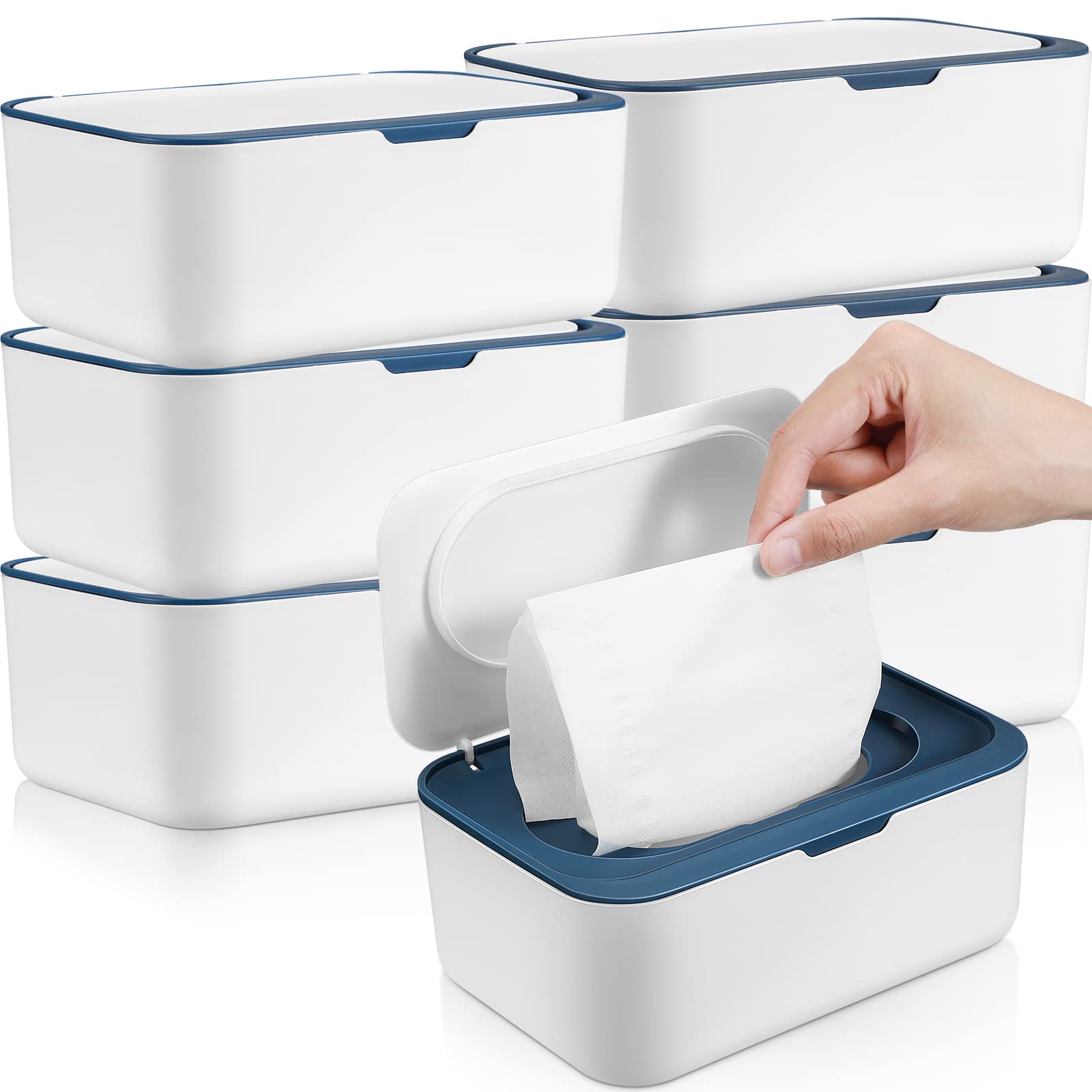 Photo 1 of 6 Pack Baby Wipes Dispenser Wipe Holder with Lids Refillable Container with Sealing Design Keeps Fresh Easy Open and Close for Bathroom Baby Nursery(Dark Blue)