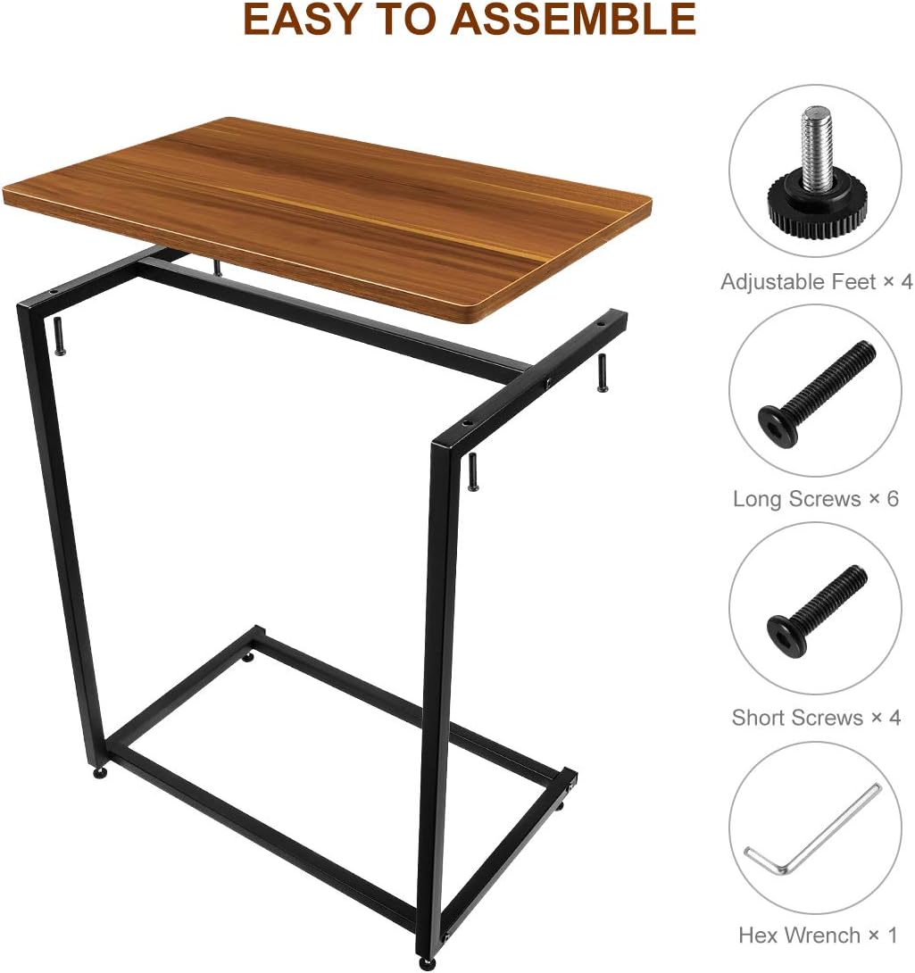 Homemaxs C Table Sofa Side Table Couch Tables That Slide Under For Living Room And Small Spaces Easy Assembly End Snack Table With Wood Finish And Metal Frame End Tables Home Kitchen