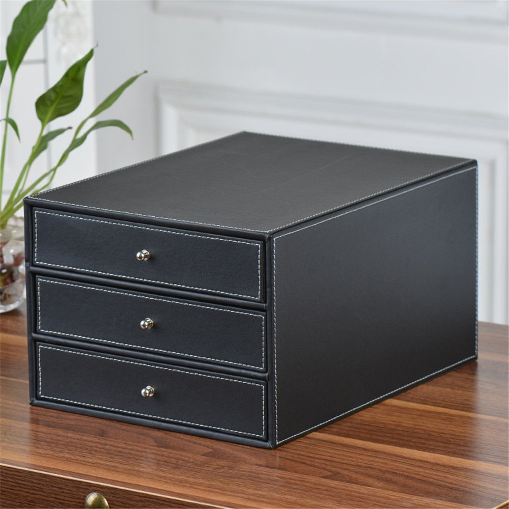 Yamyannie Office Fuax Leather Wooden Desktop Document Storage Box